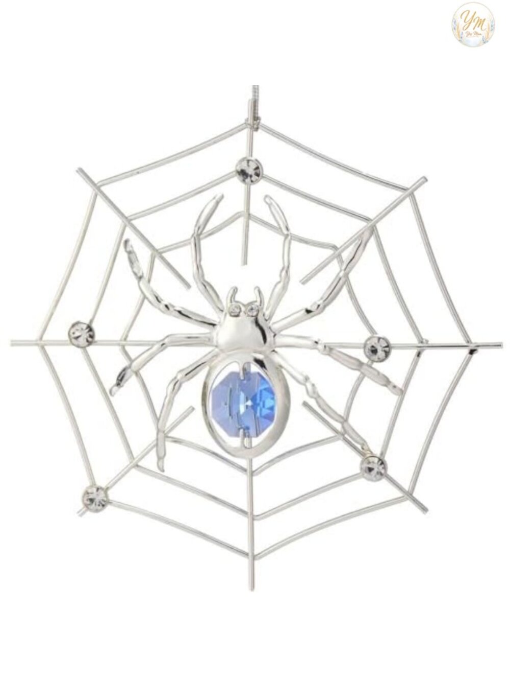 Silver Plated Christmas Spider Ornament with Crystals on Web